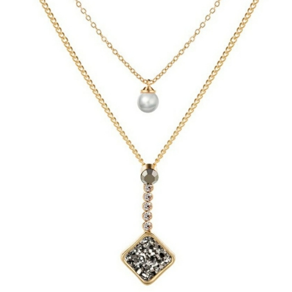 Layered Druzy Necklace - Silver